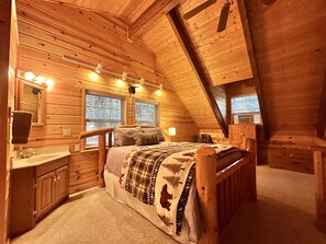 Upper Open Loft Sleeping Space with queen bed