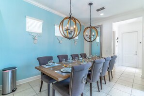 Formal dining area with seating for 8