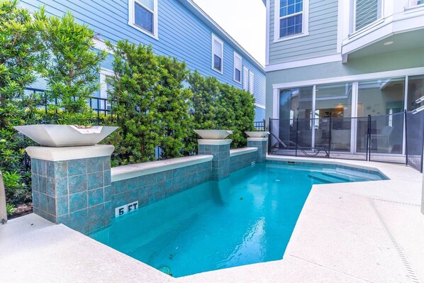 Private and Fenced pool with waterfall feature