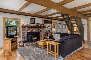 Wood fireplace for those winter nights and TV for streaming