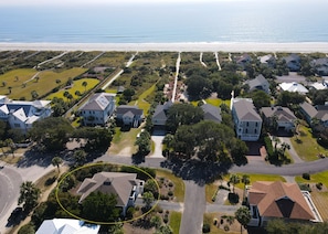 Aerial with home circled