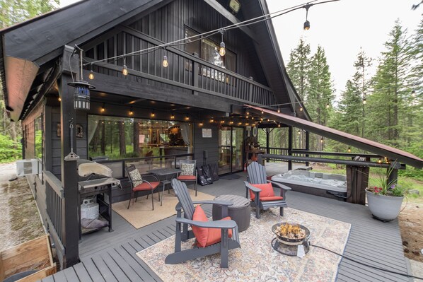 Propane Grill and back porch living.