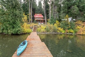 Kayaks and a paddle boat are available for guest use