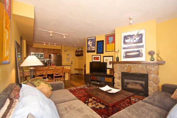 Open plan living room with sectional sofa