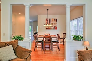 A formal dining area separates the 2 main living rooms.