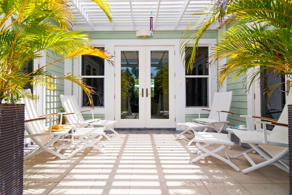 Pomegranate Cottage's shaded porch.