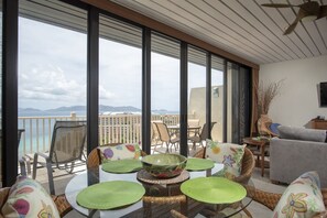 Enjoy the amazing water and island views while dining in.