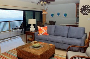 Living area opens to dining area with amazing views.