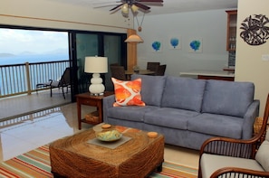 Living area opens to dining area with amazing views.