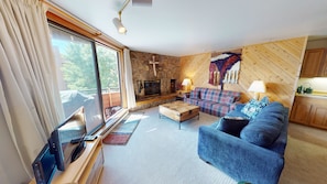 Living Area with Wood Fireplace, Flatscreen - Living Area with Wood Fireplace, Flatscreen