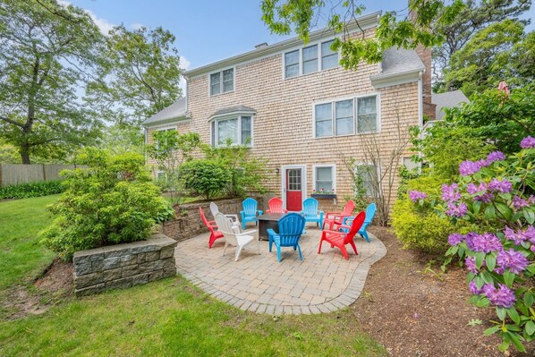 Fire pit in backyard