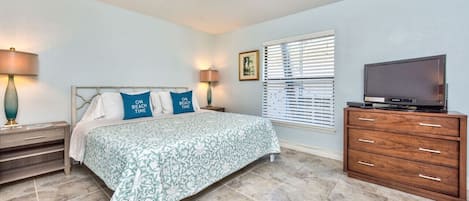 Master Bedroom with King Bed and Flat Screen TV;