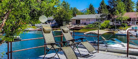 Overwater deck and boat dock - Large family Tahoe Keys home, boat dock, hot tub, games, amazing!