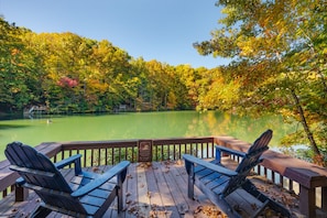 Relax on the dock at this lake front cabin rental in Blue Ridge Lake