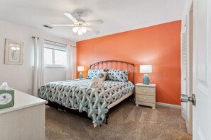 Our master suite has the shared bathroom attached to it here. Enjoy this King bed luxury!
