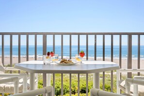 Enjoy a meal on the oceanfront balcony