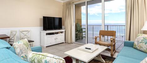 LARGE flat screen in this comfy Gulf front living room - The views will blow you away!