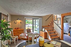 The home's sunny living room features an open floor plan.