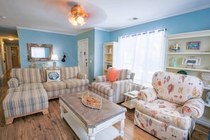 You'll find wood floors throughout the home.