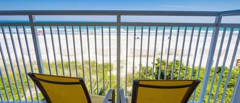 A perfect view of the beach and ocean from the first floor balcony.