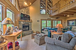 Living Room | Wood-Burning Fireplace | Satellite TV