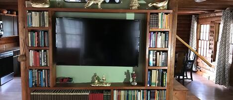 Big Smart TV and lots of books for the kids.