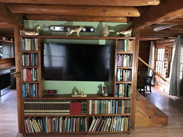 Big Smart TV and lots of books for the kids.