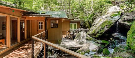 Access the deck from multiple places to enjoy the waterfall