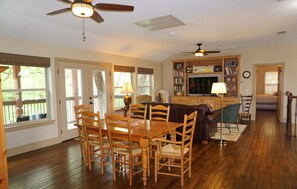 Open dining and living area are just off the kitchen