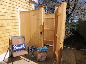 Enjoy a Cape Cod tradition - the outside shower with hot and cold water awaits you after your day at the beach! 15 Oyster Drive- Chatham- Cape Cod -New England Vacation Rentals