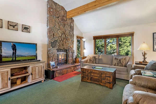 Relax by the fire after a long day on the slopes or golf course.