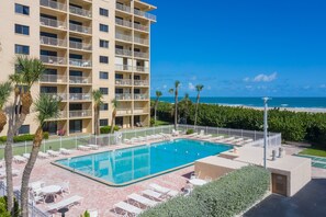Sparkling heated pool with ocean views for ultimate relaxation.
