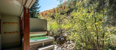 The second floor offers access to your private and secluded Jacuzzi hot tub with seating for six (6) people.
