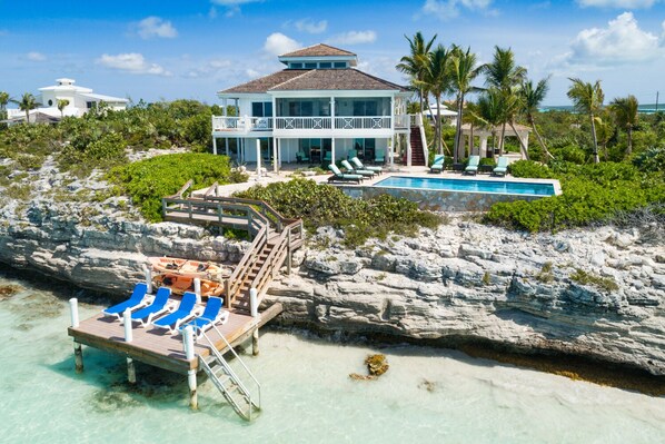 Located directly on the crystal blue waters of the ocean.
