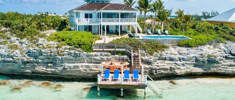 The oceanfront dock allows ideal access to the calm water.