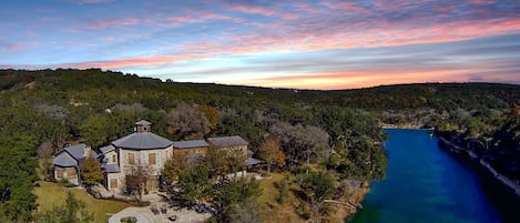 Birds eye view of the house and surrounding area