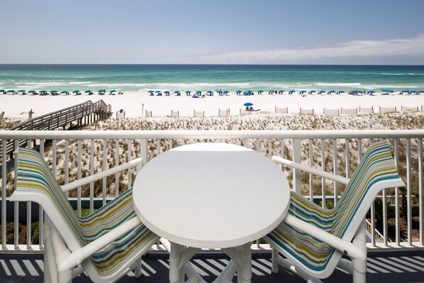Balcony view - This spacious balcony looks directly at the Gulf with nothing between you and the water.