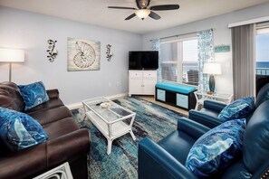 Living Room View - Comfy, spacious area to take in the Gulf views or watch TV