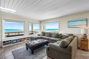 Beautiful views, shiplap accents, and a sectional sofa that opens to a queen bed.