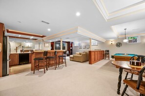 Fabulous lower level entertainment area with bar, pool table, game table TV area, fitness room and full bathroom - 201 Main Street Chatham Cape Cod - Sandpiper - NEVR