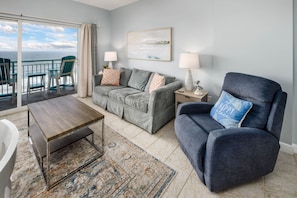 Living Room View - Relax on the comfy sofa and enjoy the spectacular views of the Gulf of Mexico! The views from the 6th floor are unbeatable.