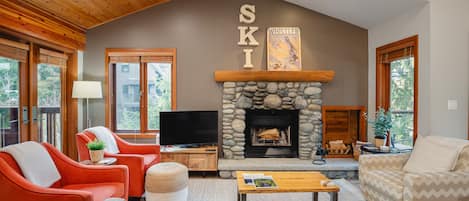 Main Floor - Living Room With Wood Burning Fireplace