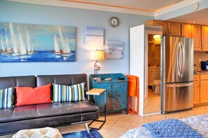 Relax in the Virginia Beach studio's living area with plenty of natural light.