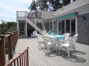 Large deck offering outdoor furniture and gas grill - Waterfront North Chatham Cape Cod New England Vacation Rentals