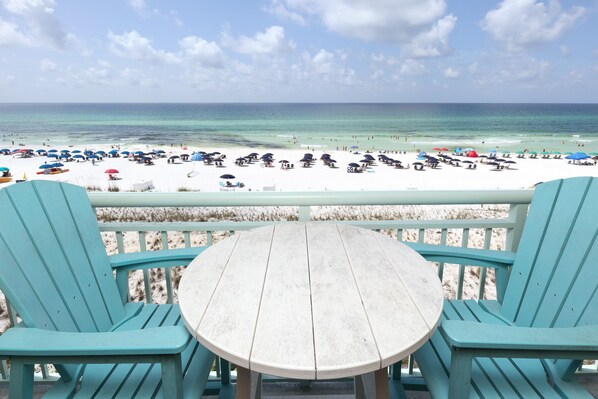 This is your exact view from the private balcony in PI 410 - Enjoy the stunning views of the Emerald Coast from the private balcony or kick back and relax along the water using the complimentary beach service included with your rental! (Mar-Oct)