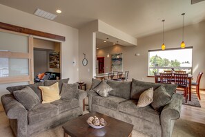 Kick back on the plush living room couches.