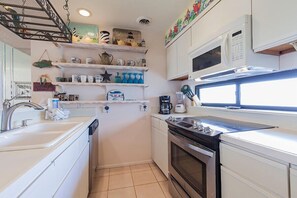 Our simple kitchen has everything you need to feed the family during your stay. Our full-size appliances will come in handy.
