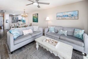 Living Room - Enjoy some cozy family time after a long beach day!