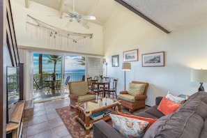 Living room with beautiful ocean views!