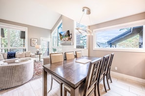 There is a formal dining adjacent to the kitchen and has comfortable seating for up to six guests. The open floor plan is perfect for entertaining fam